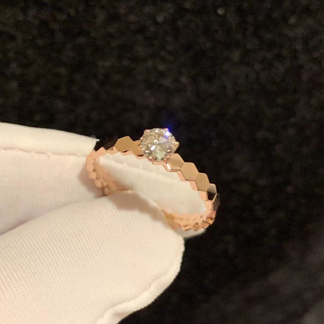 Chaumet Bee My Love 18k Rose Gold 0.3ct Diamond Solitaire Wedding Ring J4NC00