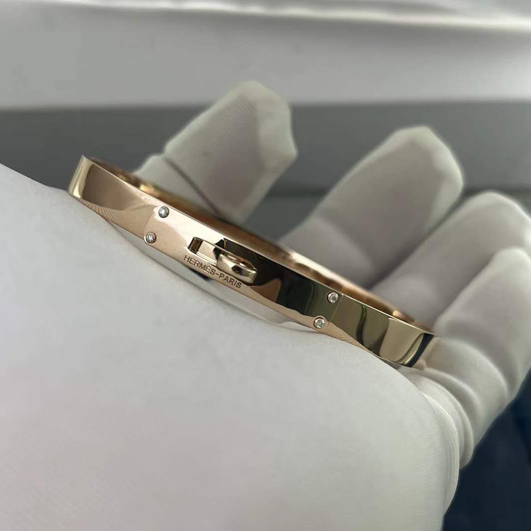 Hermes 18K Rose Gold Diamond Small Model Kelly Bracelet