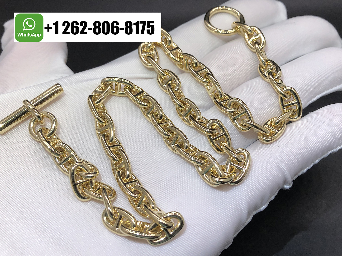 Hermes Chaine d’Ancre Solid 18K Yellow Gold Anchors Link Toggle Necklace