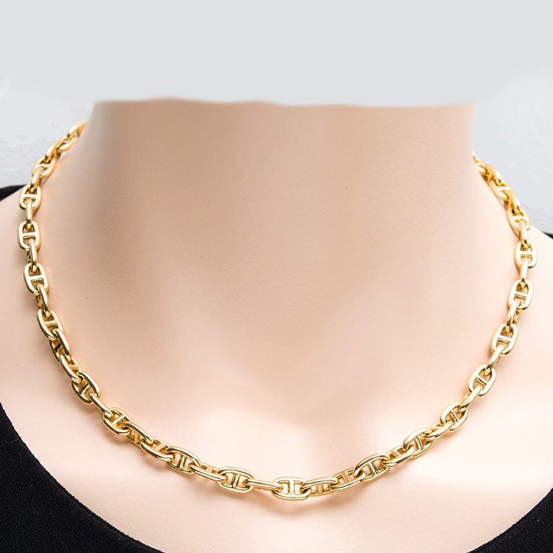 Hermes Chaine d’Ancre Solid 18K Yellow Gold Anchors Link Toggle Necklace