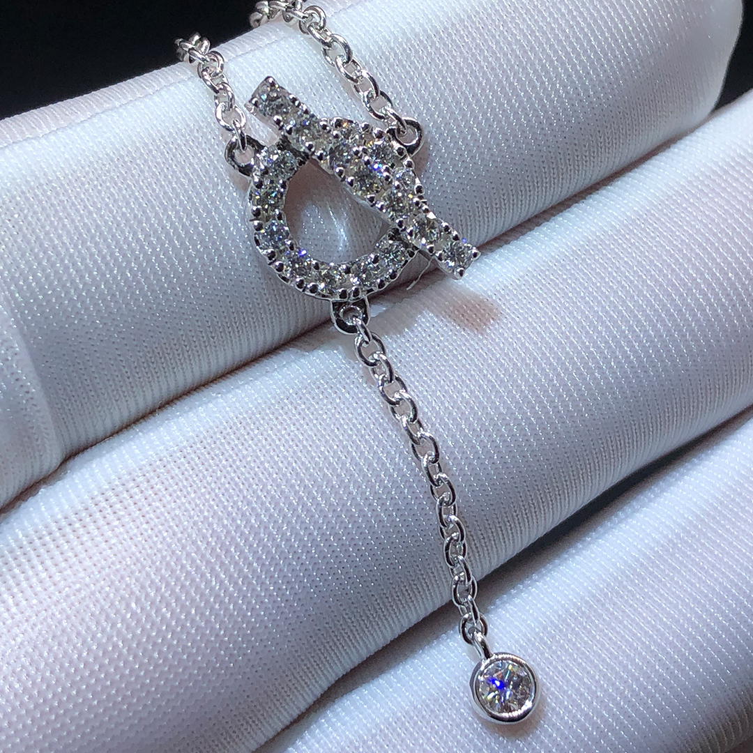 Hermès Finesse Lariat Diamond 18k White Gold Necklace H219207B 00