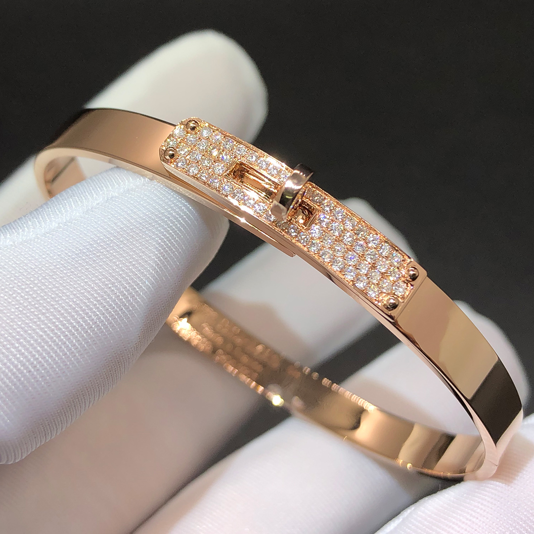Hermes Kelly 18K Rose Gold Diamond Small Model Bracelet
