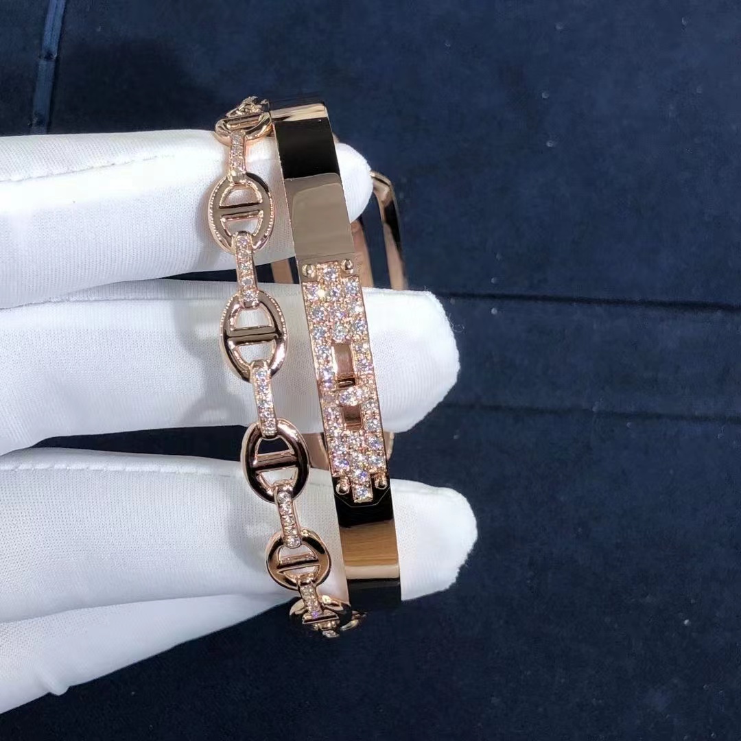 Hermes Kelly Double Tour 18K Rose Gold Diamond PM Bracelet