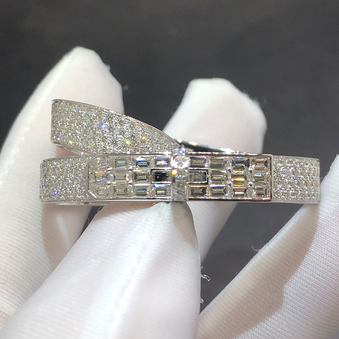 Hermes Kelly Gavroche Diamond 18k White Gold Double Ring H221621B 00052