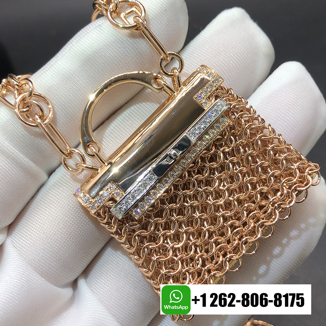Hermes Precieux Kelly Diamond 18k Rose Gold Pendant Toggle Long Necklace H121101B 00
