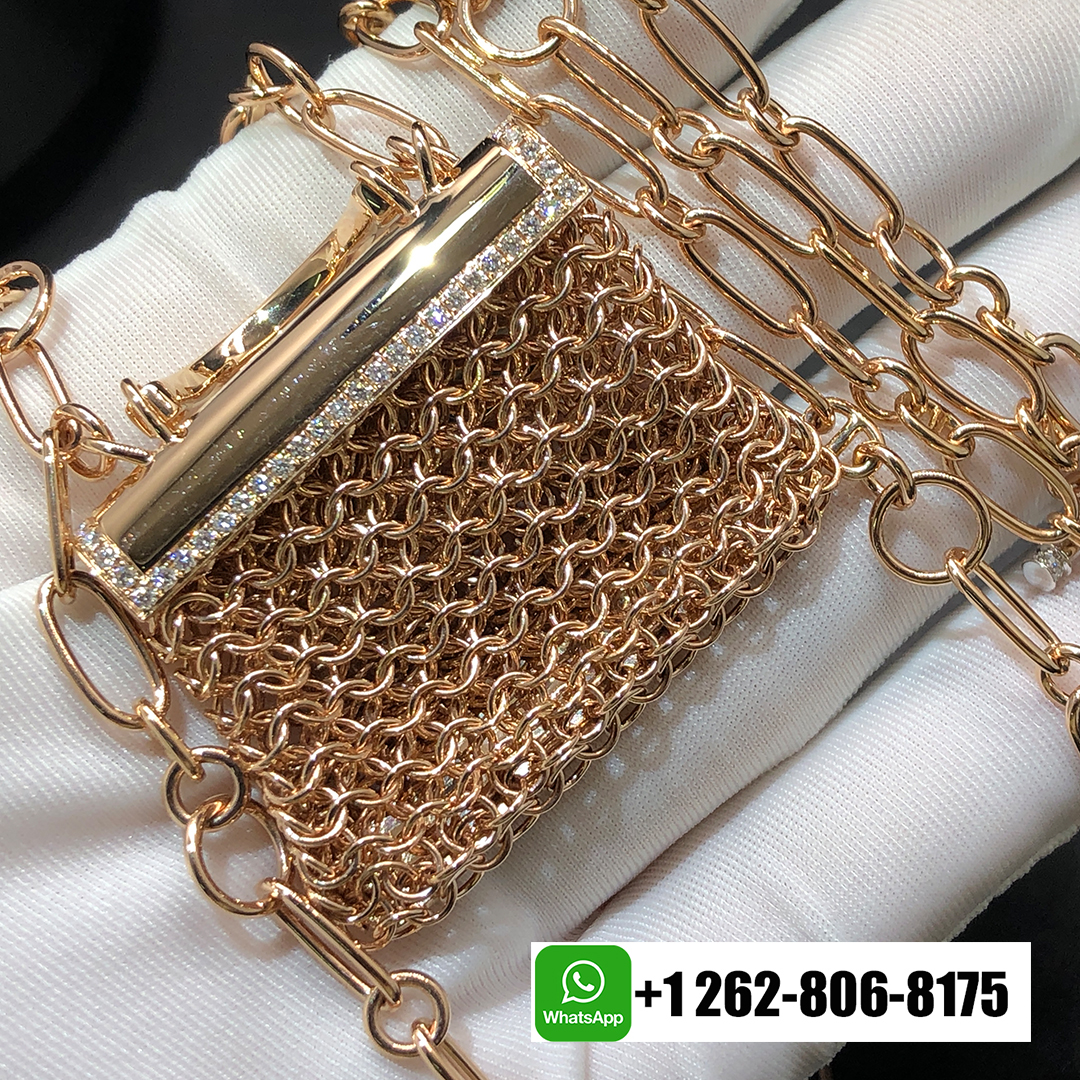 Hermes Precieux Kelly Diamond 18k Rose Gold Pendant Toggle Long Necklace H121101B 00