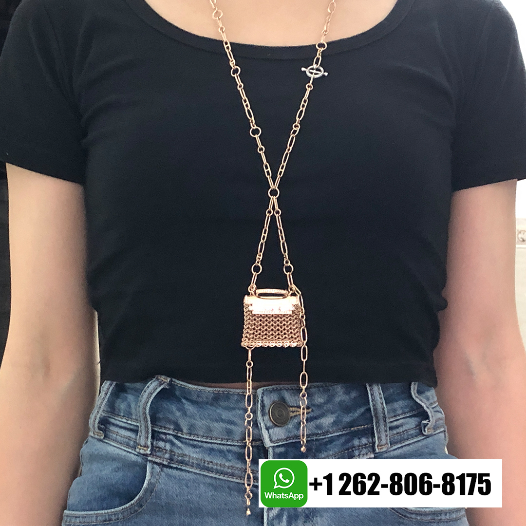 Hermes Precieux Kelly Diamond 18k Rose Gold Pendant Toggle Long Necklace H121101B 00
