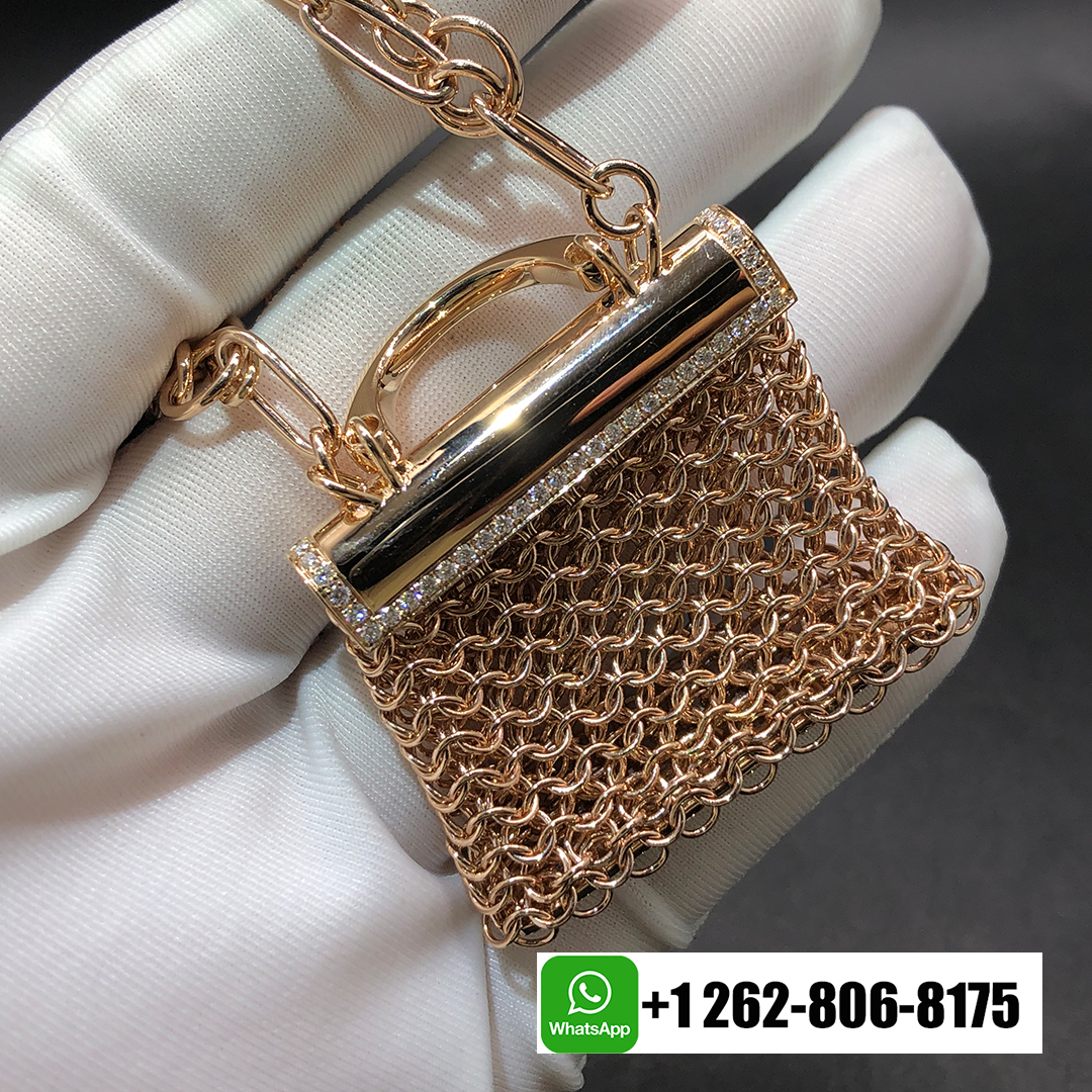 Hermes Precieux Kelly Diamond 18k Rose Gold Pendant Toggle Long Necklace H121101B 00