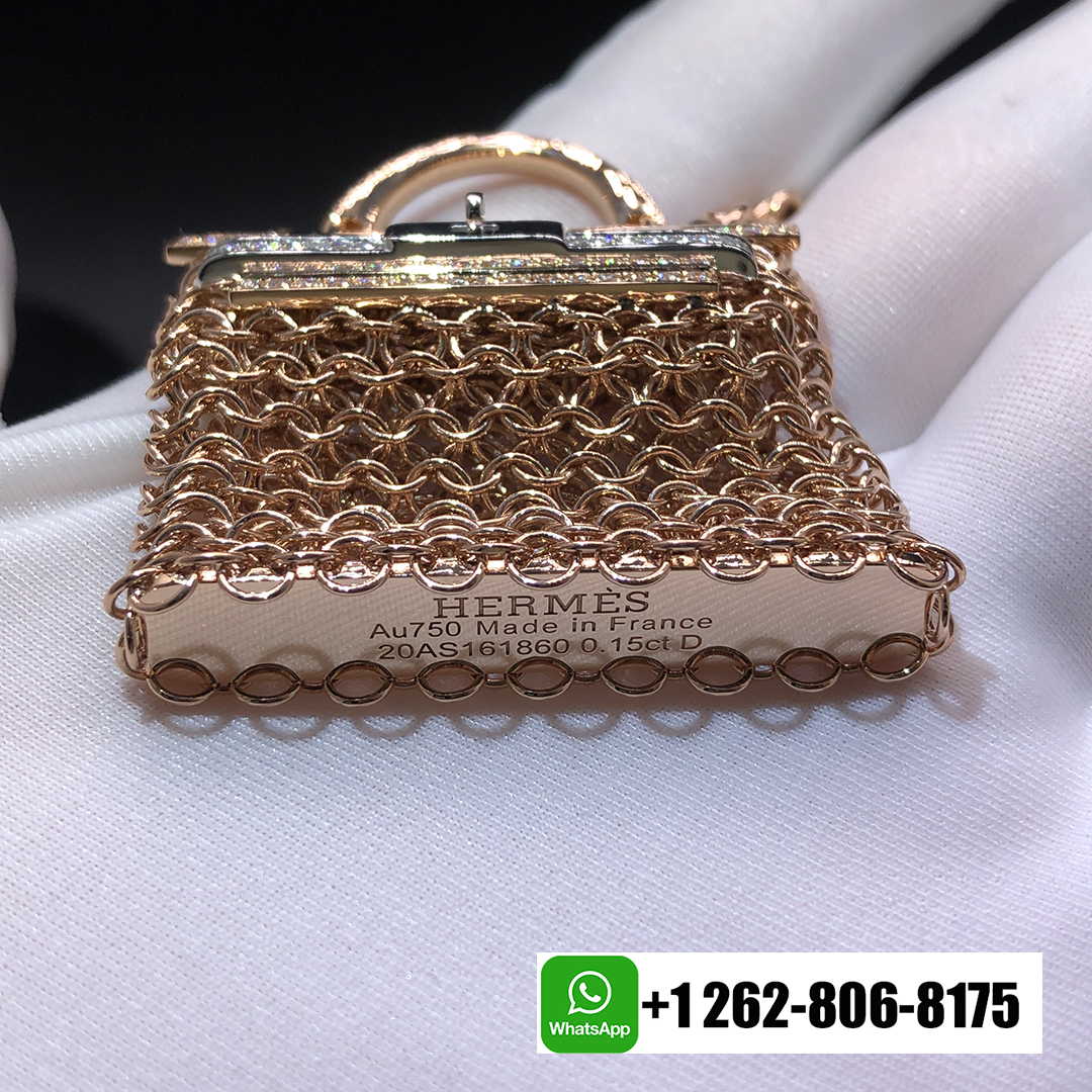 Hermes Precieux Kelly Diamond 18k Rose Gold Pendant Toggle Long Necklace H121101B 00