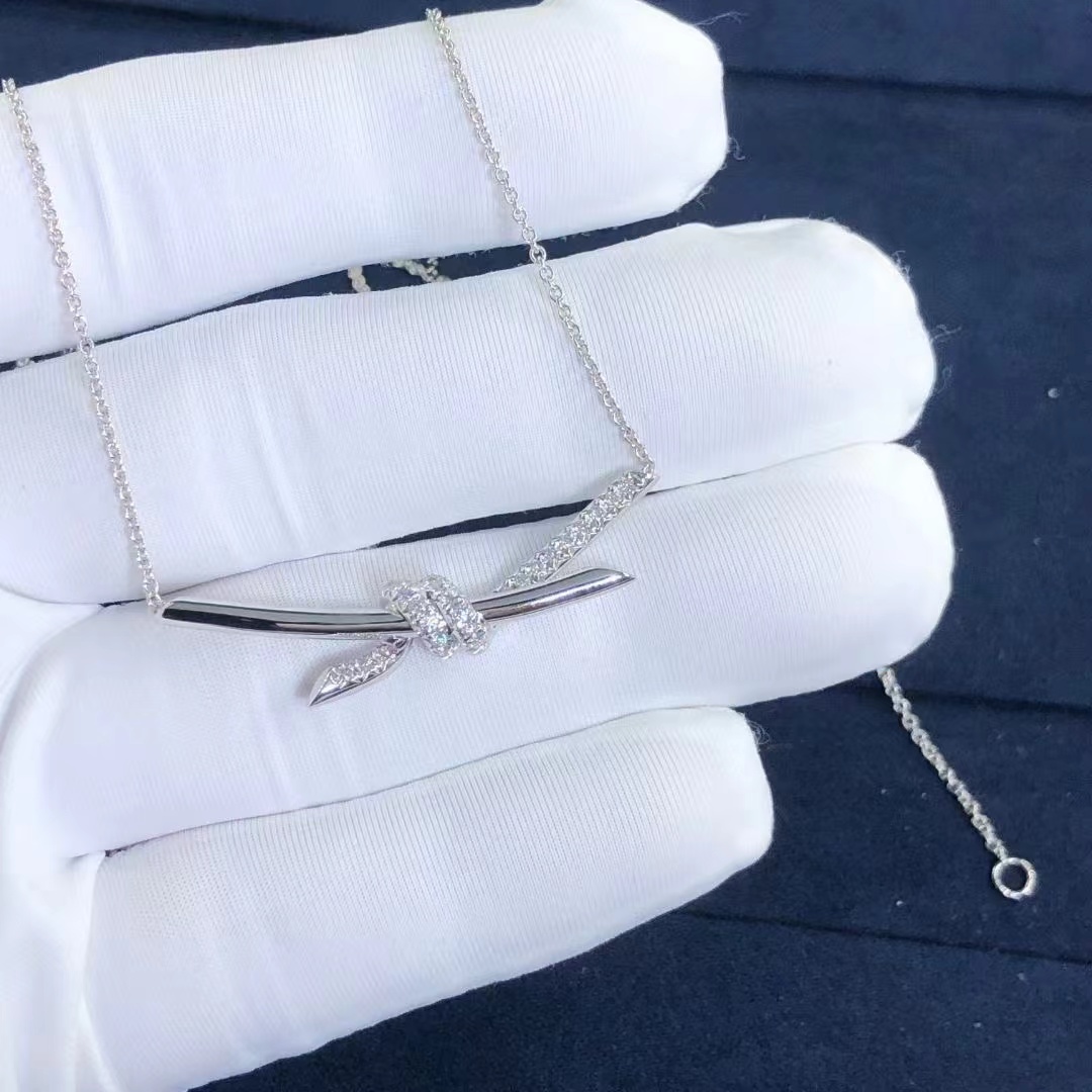 Tiffany & Co. Knot 18k White Gold Diamond Pendant Necklace 70300346