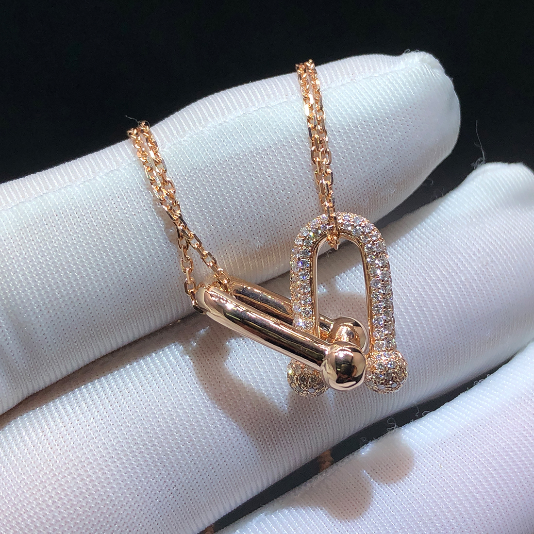 Tiffany & Co. 18k Rose Gold Pavé Diamonds HardWear Large Double Link Pendant Necklace 68692504