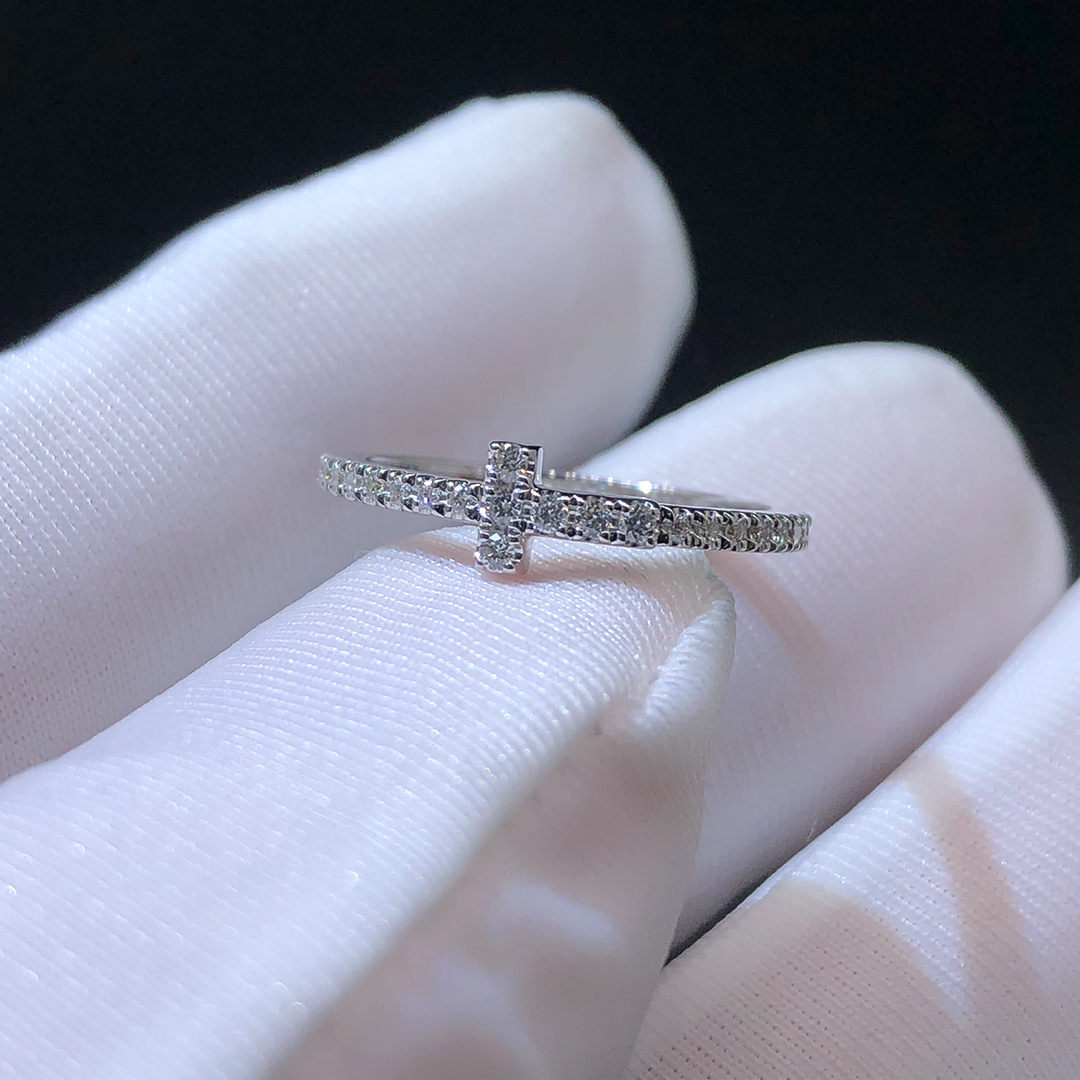 Tiffany & Co. 18k White Gold T Diamond Wire Band Ring