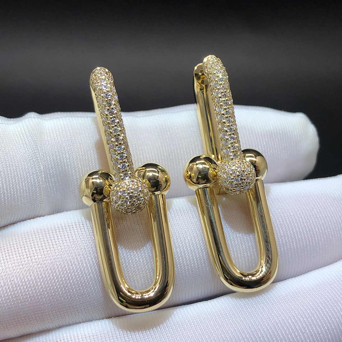 Tiffany & Co. 18k Yellow Gold Pave Diamond HardWear Large Link Earrings 70353113
