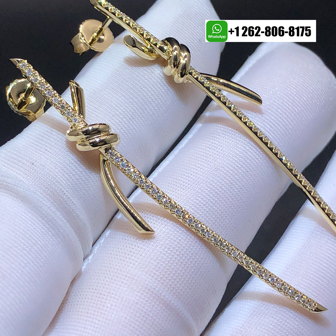 Tiffany & Co. 18k Yellow Gold Pave Diamond Knot Drop Earrings 68887682