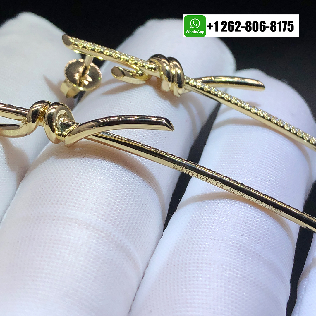 Tiffany & Co. 18k Yellow Gold Pave Diamond Knot Drop Earrings 68887682