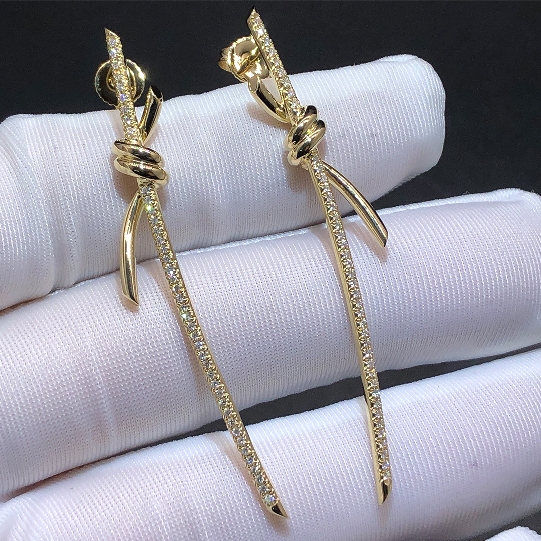 Tiffany & Co. 18k Yellow Gold Pave Diamond Knot Drop Earrings 68887682