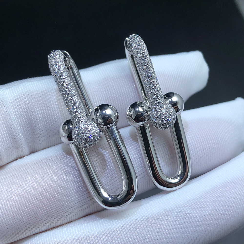 Tiffany & Co. City HardWear Large Link Pavé Diamond 18k White Gold Dangle Earrings 70353148