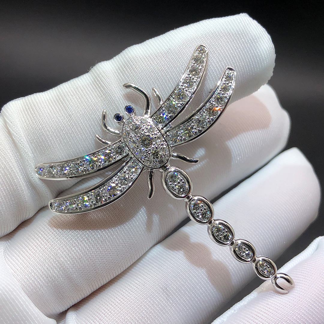 Tiffany & Co. Dragonfly Platinum Pave Diamond Sapphire Pin Brooch