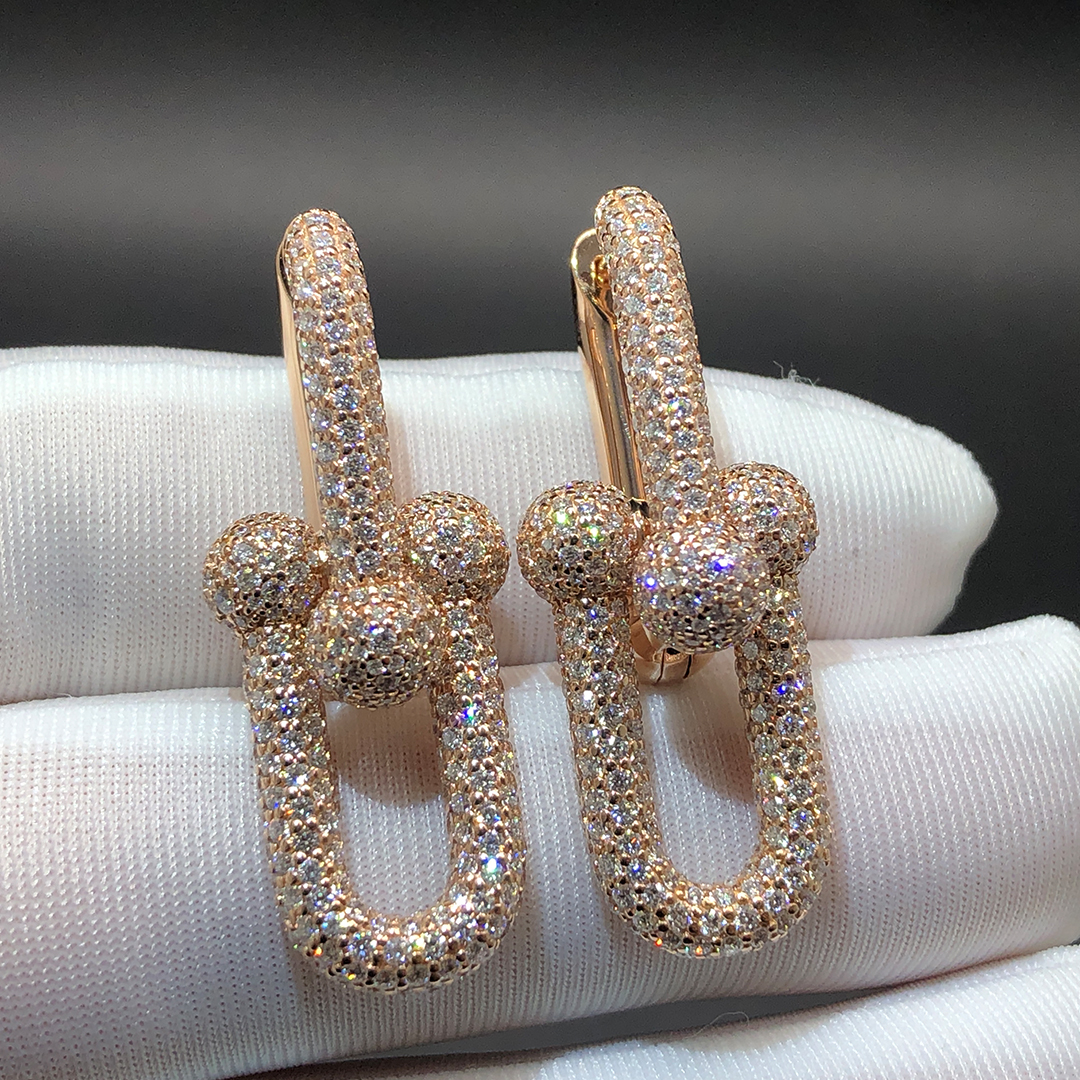 Tiffany & Co. HardWear 18K Rose Gold Pavé Diamonds Large Link Earrings 70751097