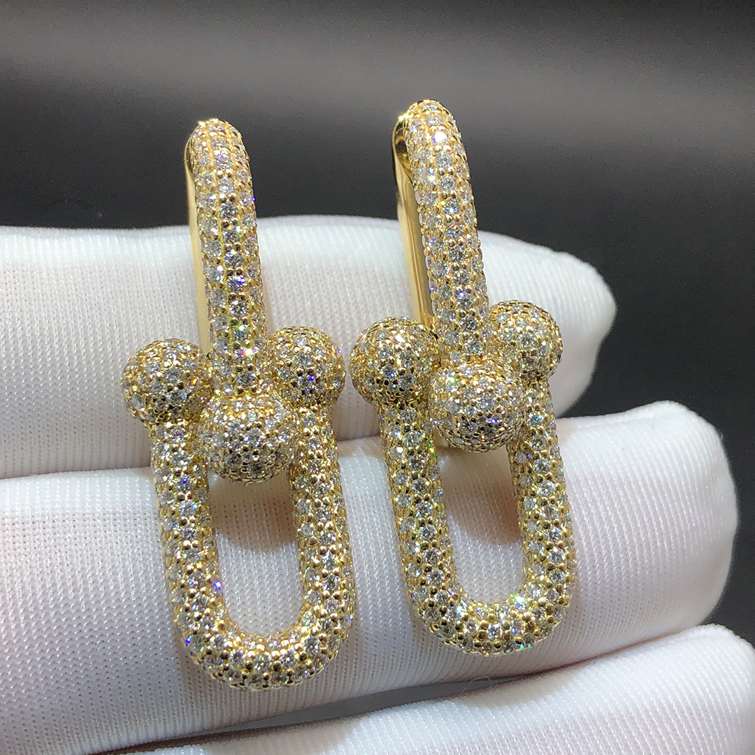 Tiffany & Co. HardWear Full Pave Diamond 18k Yellow Gold Large Link Earrings 72303814