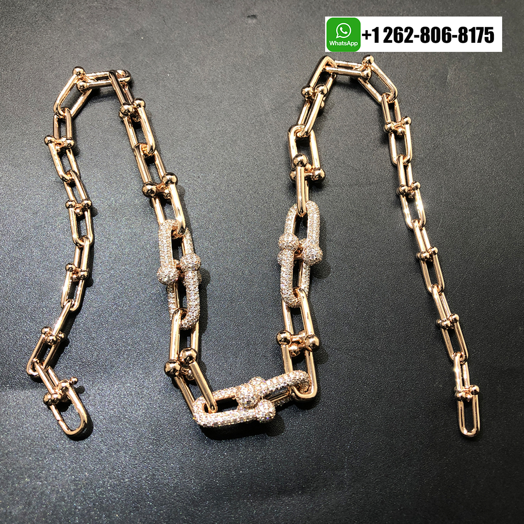 Tiffany & Co. HardWear Graduated Link 18k Rose Gold Pavé Diamonds Necklace 68692482