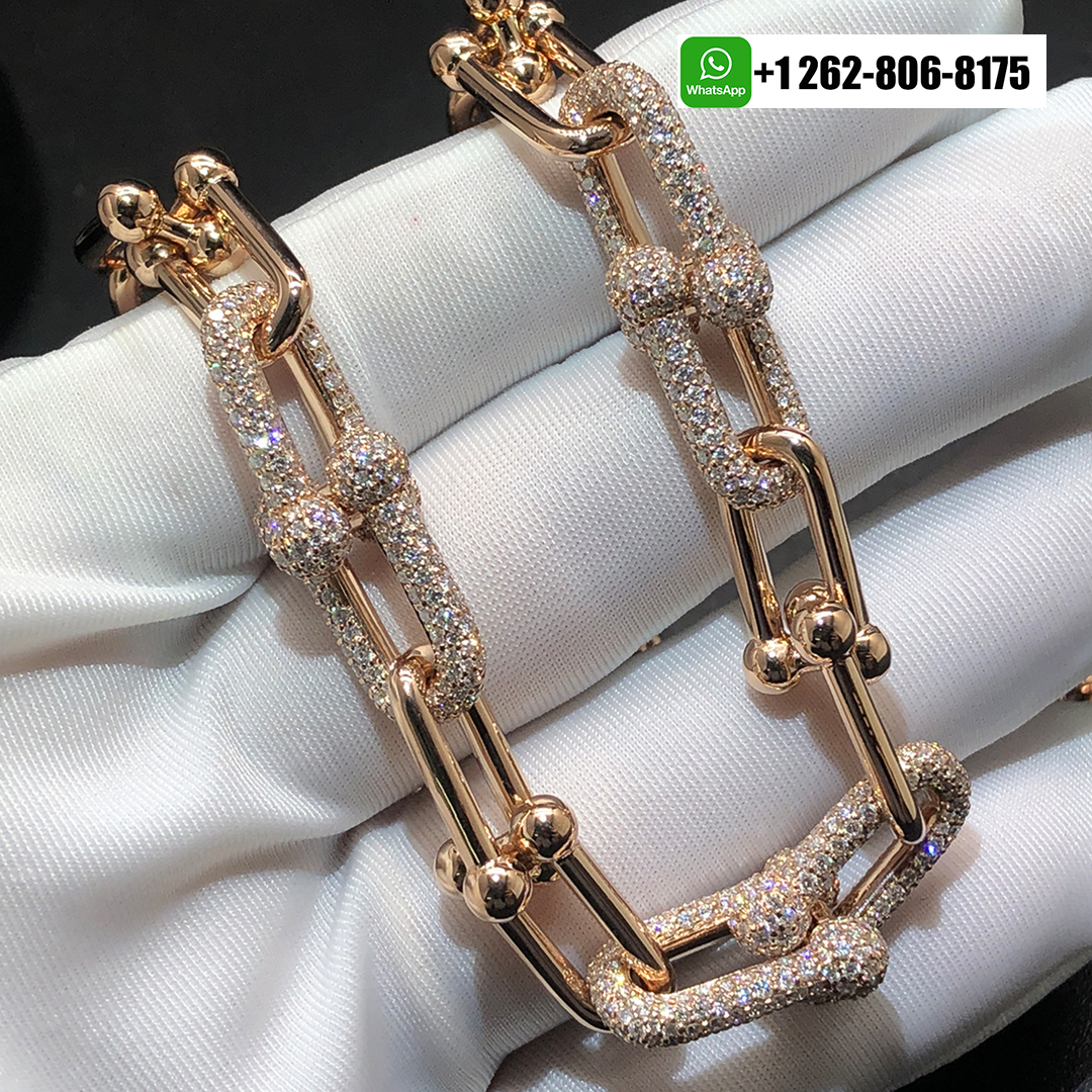 Tiffany & Co. HardWear Graduated Link 18k Rose Gold Pavé Diamonds Necklace 68692482