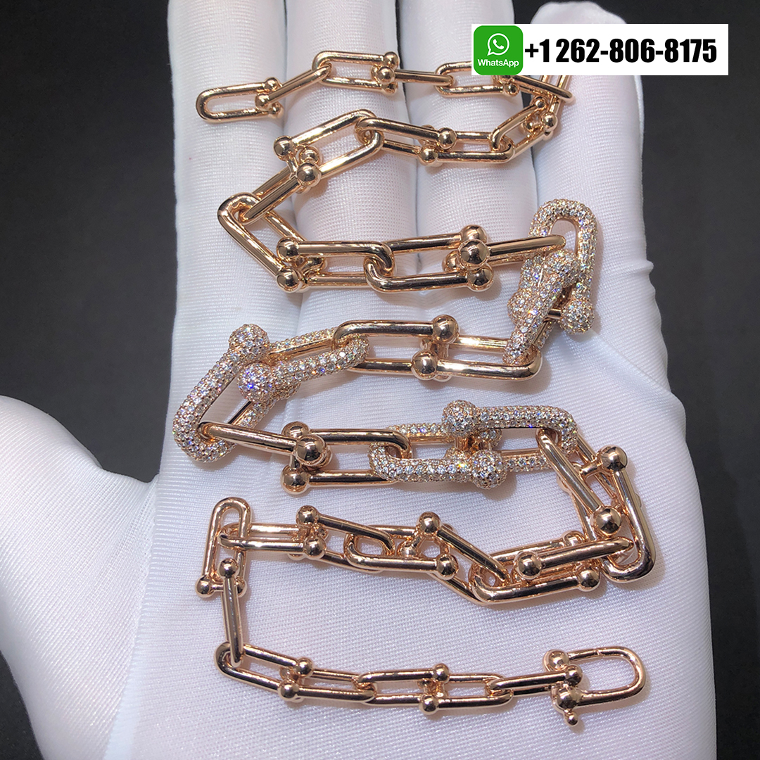 Tiffany & Co. HardWear Graduated Link 18k Rose Gold Pavé Diamonds Necklace 68692482