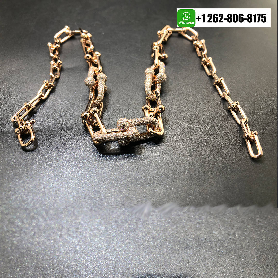 Tiffany & Co. HardWear Graduated Link 18k Rose Gold Pavé Diamonds Necklace 68692482