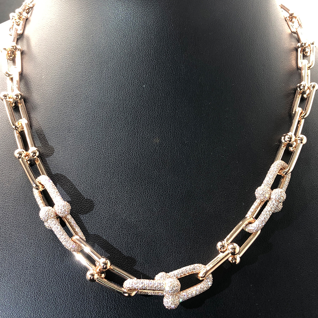 Tiffany & Co. HardWear Graduated Link 18k Rose Gold Pavé Diamonds Necklace 68692482