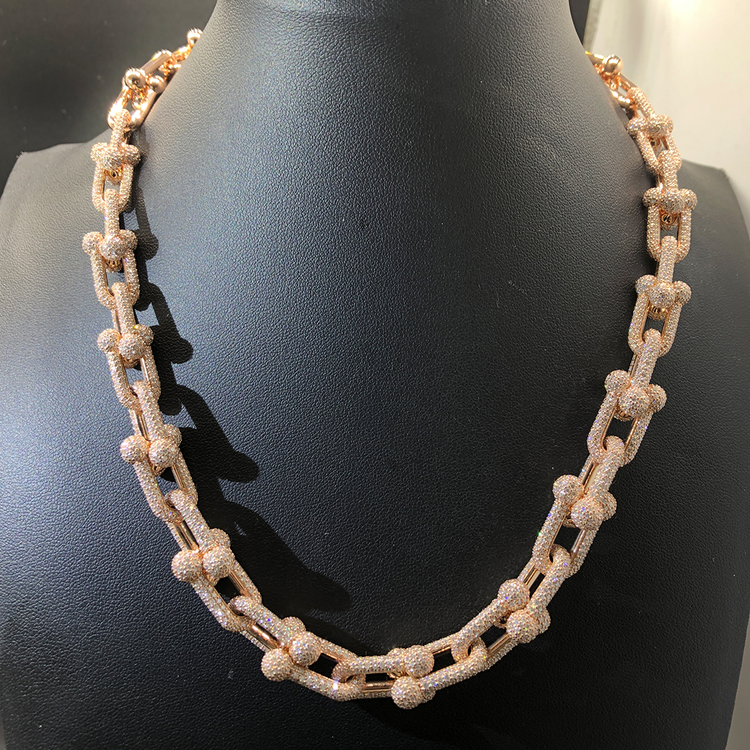 Tiffany & Co. HardWear Graduated Link Full Pavé Diamonds 18k Rose Gold Necklace 70750988