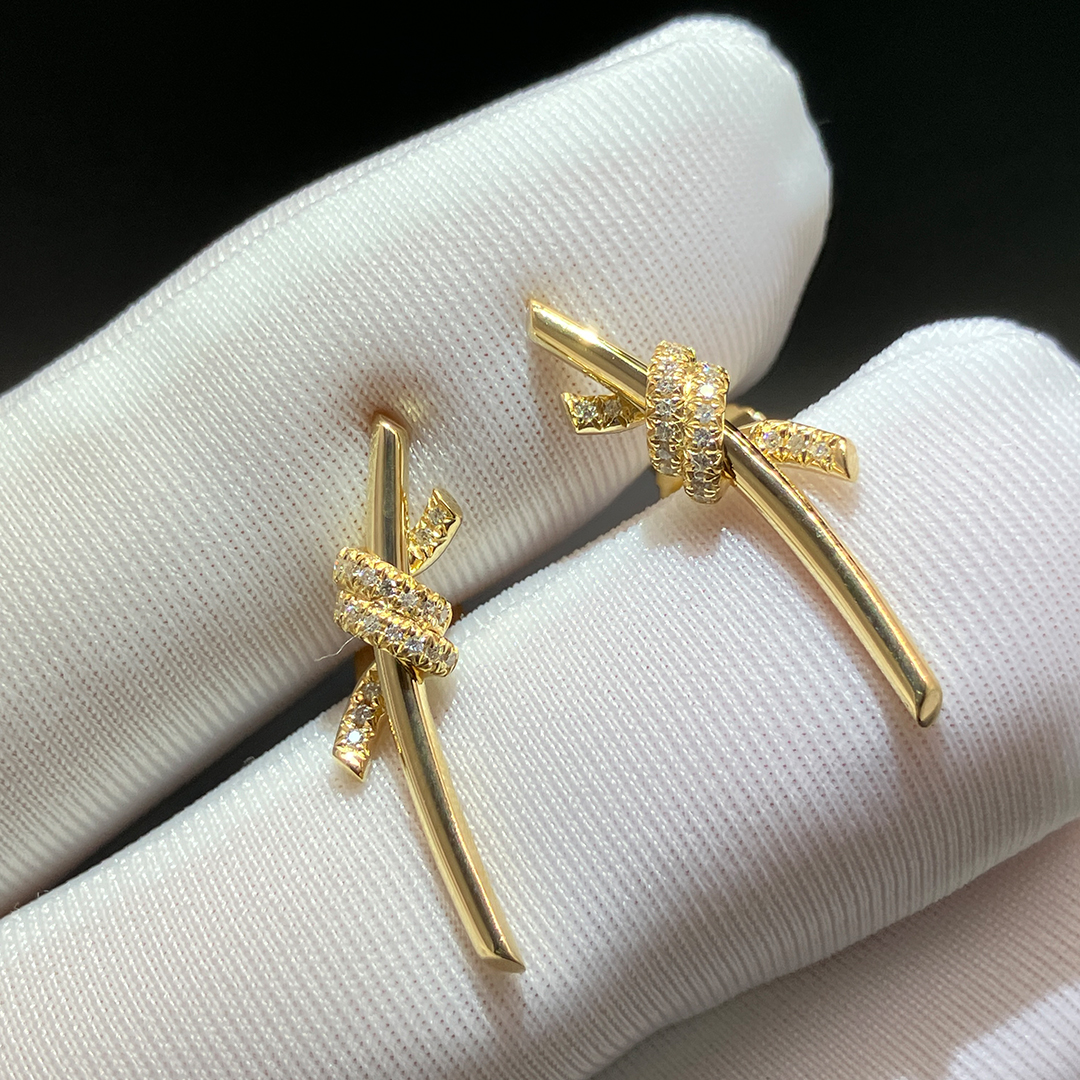 Tiffany & Co. Knot 18K Yellow Gold Diamond Earrings 69346464