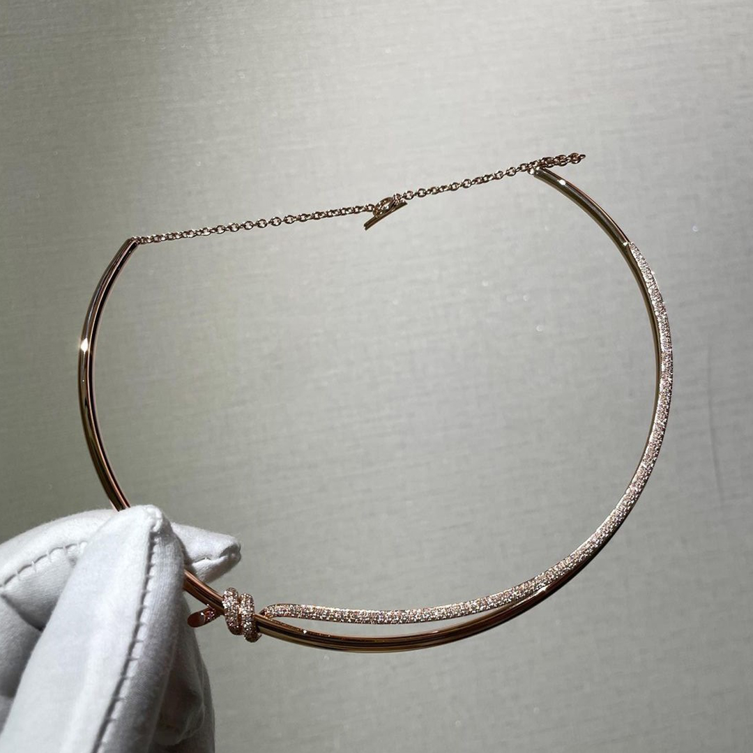 Tiffany & Co. Knot Double Row 18k Rose Gold Diamond Necklace 69525830
