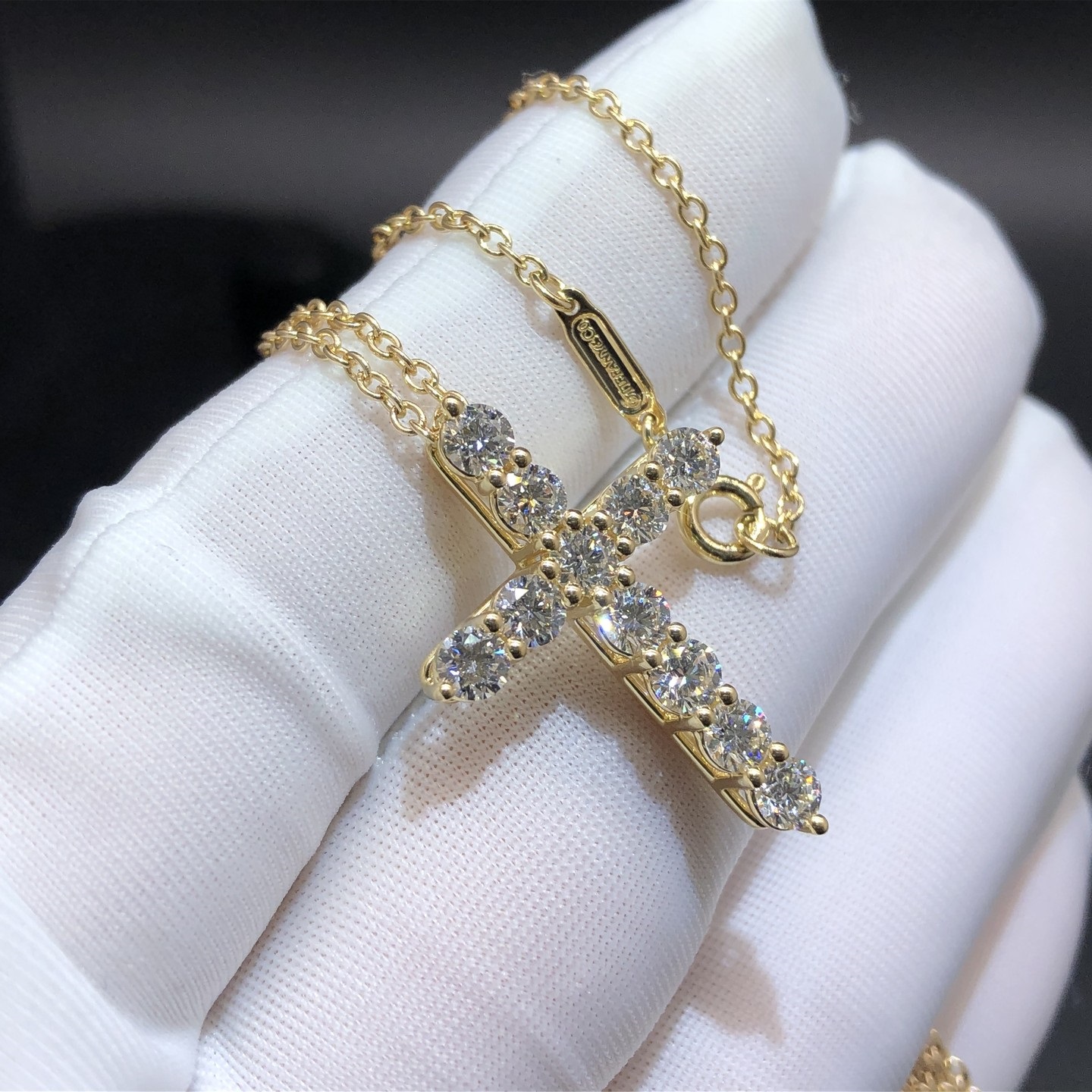 Tiffany & Co. Large Cross 18k Yellow Gold 1.71ct Diamonds Pendant Necklace