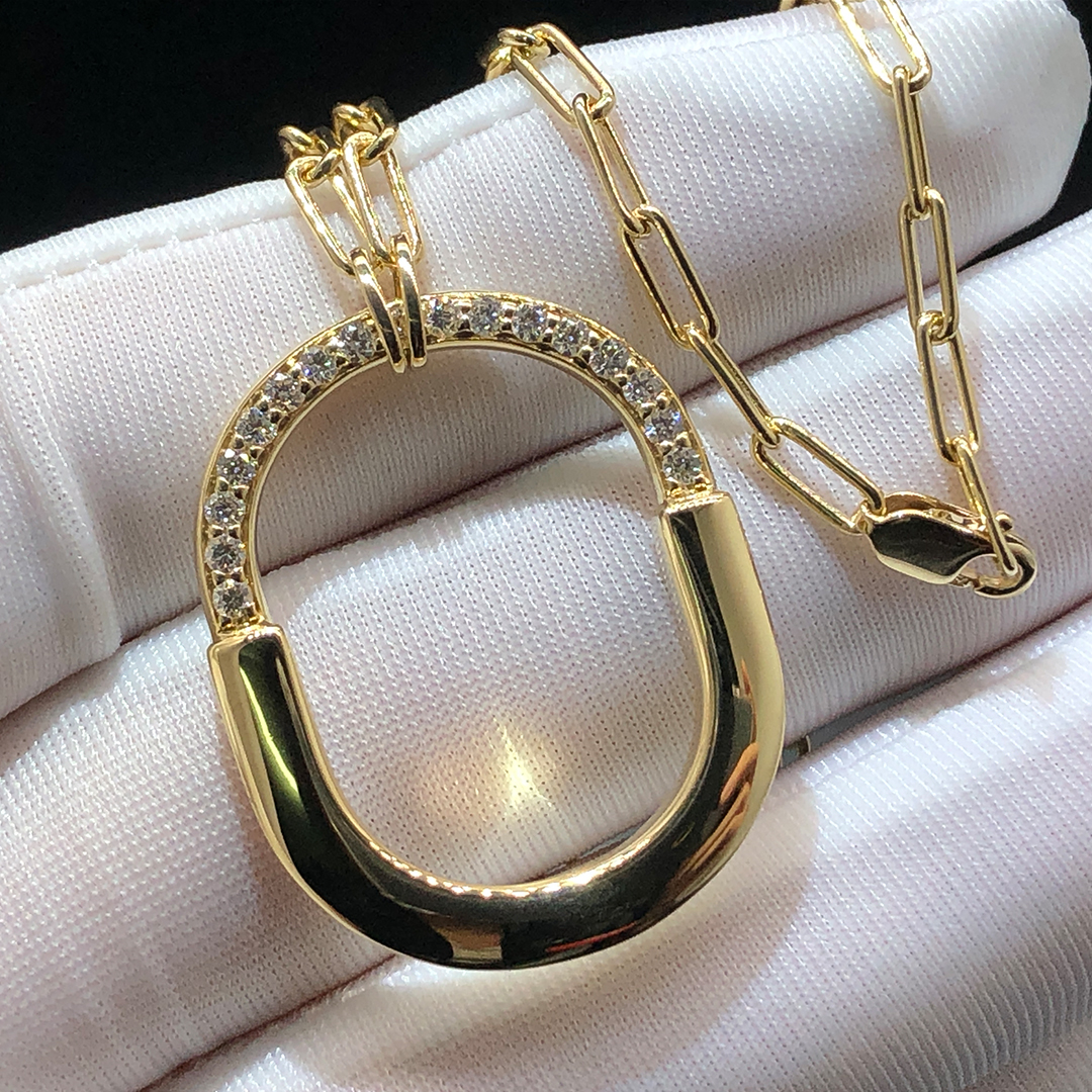 Tiffany & Co. Lock Medium Model 18k Yellow Gold Diamonds Pendant Necklace 72342127