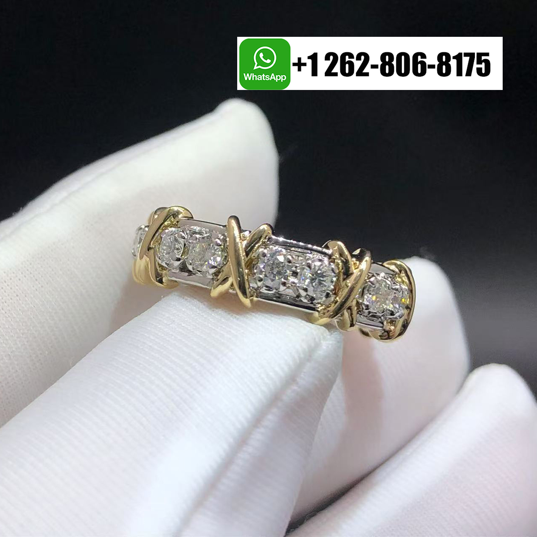 Tiffany & Co. Sixteen Stone Schlumberger Diamond X Motif 18k Yellow Gold Platinum Ring 12494947