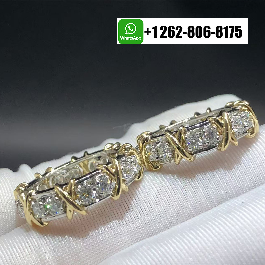 Tiffany & Co. Sixteen Stone Schlumberger Diamond X Motif 18k Yellow Gold Platinum Ring 12494947