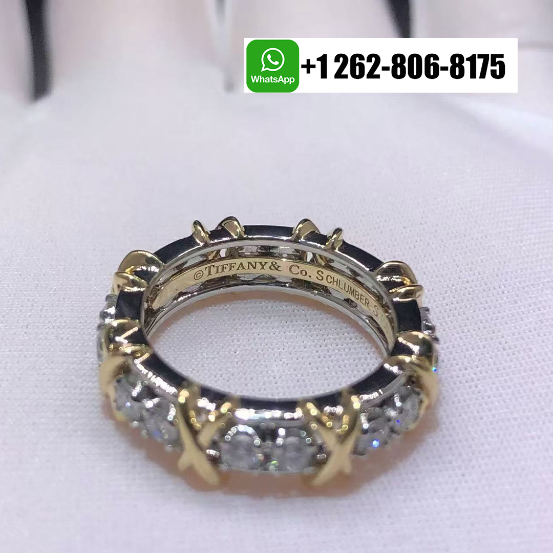 Tiffany & Co. Sixteen Stone Schlumberger Diamond X Motif 18k Yellow Gold Platinum Ring 12494947