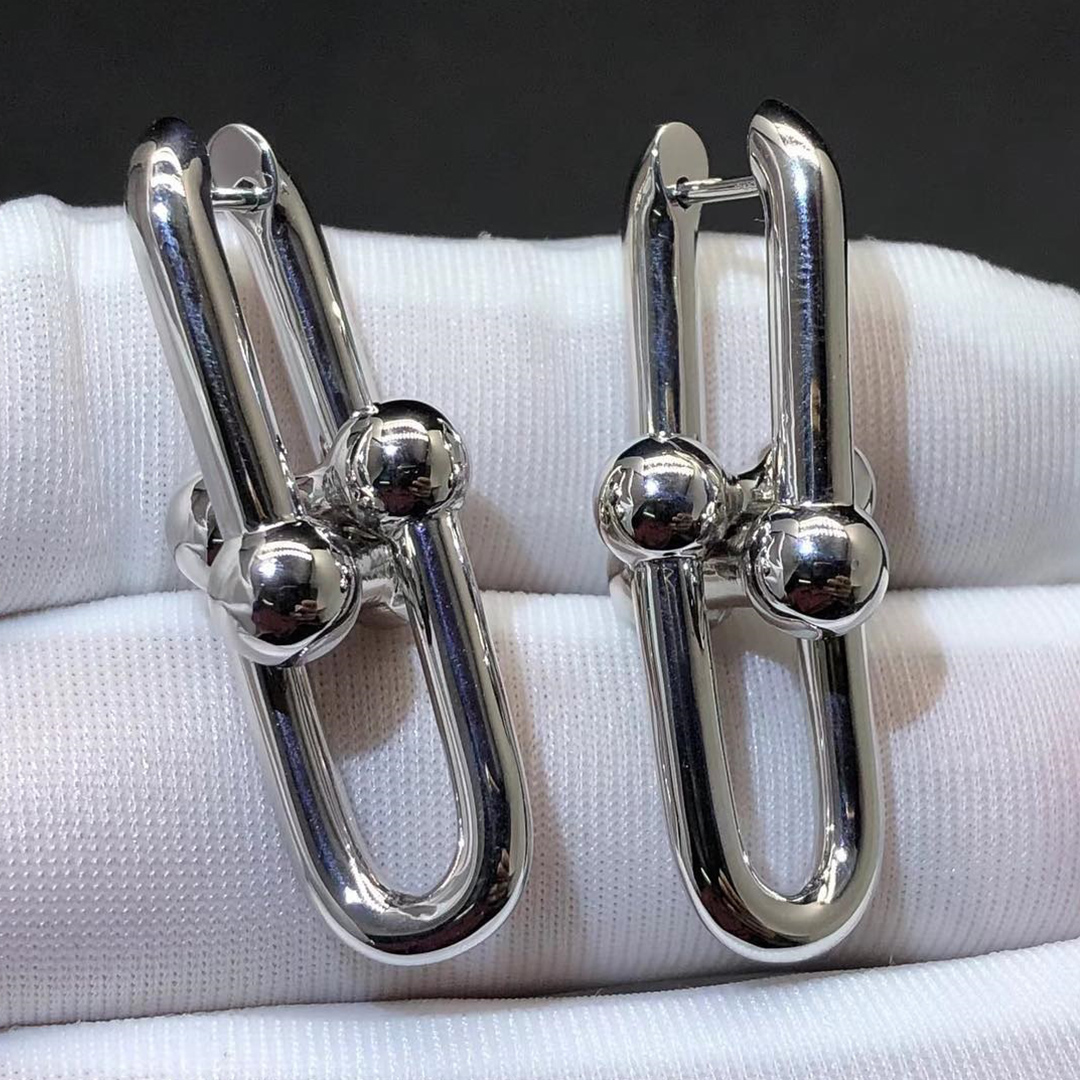Tiffany & Co. Solid 18k White Gold HardWear Large Link Earrings