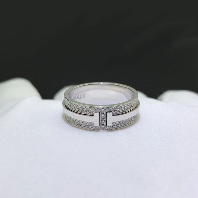 Tiffany & Co. T Wide 18K White Gold Pavé Diamond Ring 60150909