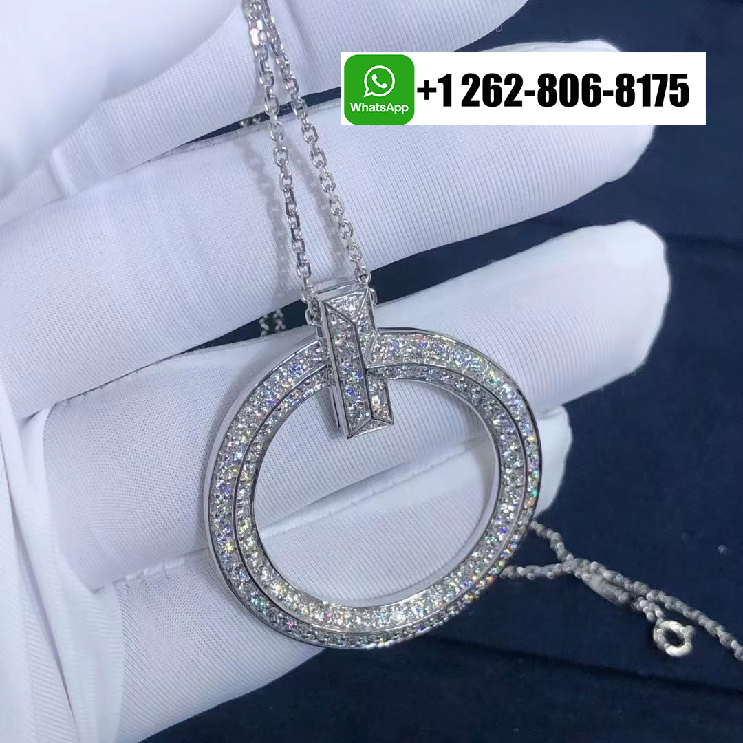 Tiffany & Co. T1 Large Model Circle 18k White Gold Pavé Diamonds Pendant Necklace 70425254