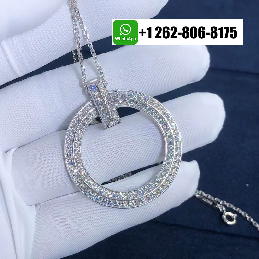 Tiffany & Co. T1 Large Model Circle 18k White Gold Pavé Diamonds Pendant Necklace 70425254