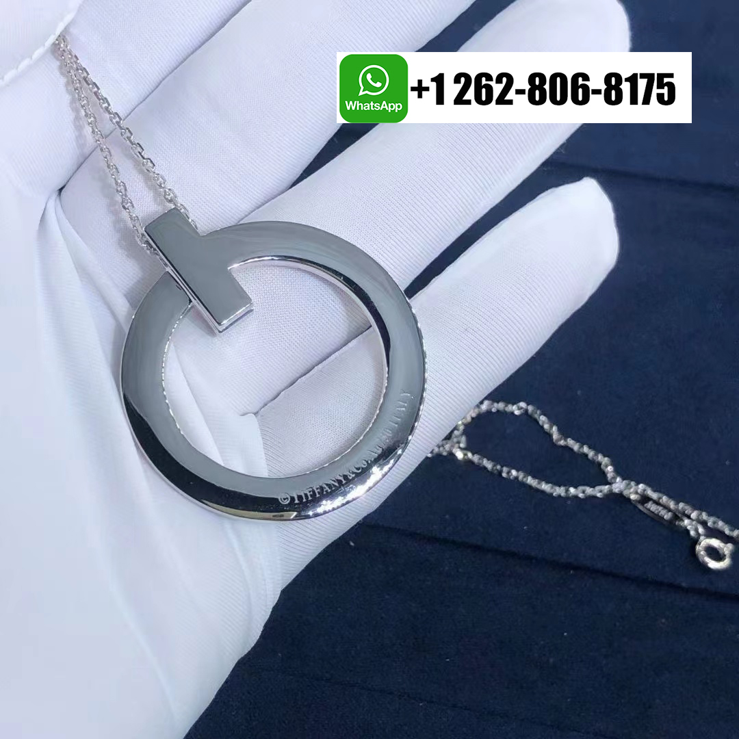 Tiffany & Co. T1 Large Model Circle 18k White Gold Pavé Diamonds Pendant Necklace 70425254