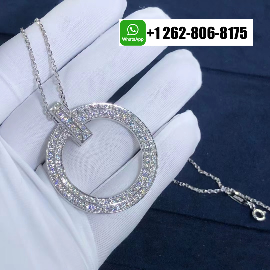 Tiffany & Co. T1 Large Model Circle 18k White Gold Pavé Diamonds Pendant Necklace 70425254