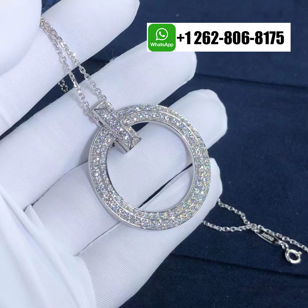 Tiffany & Co. T1 Large Model Circle 18k White Gold Pavé Diamonds Pendant Necklace 70425254