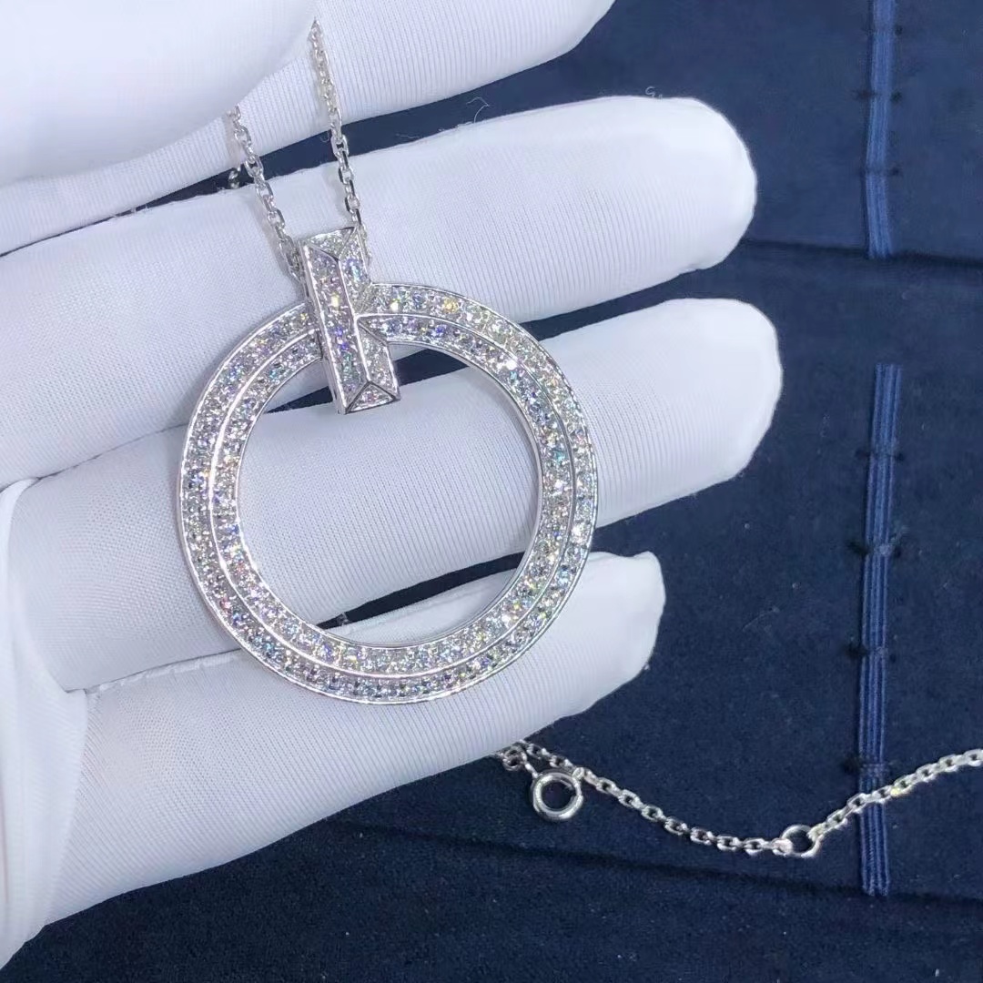 Tiffany & Co. T1 Large Model Circle 18k White Gold Pavé Diamonds Pendant Necklace 70425254
