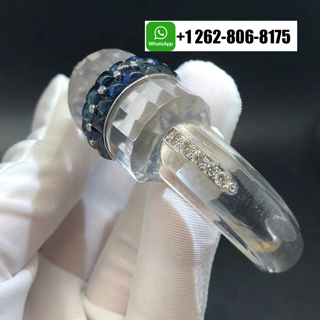 Boucheron Blue Sapphire Rock Crystal Diamonds 18k White Gold Cuff Bracelet