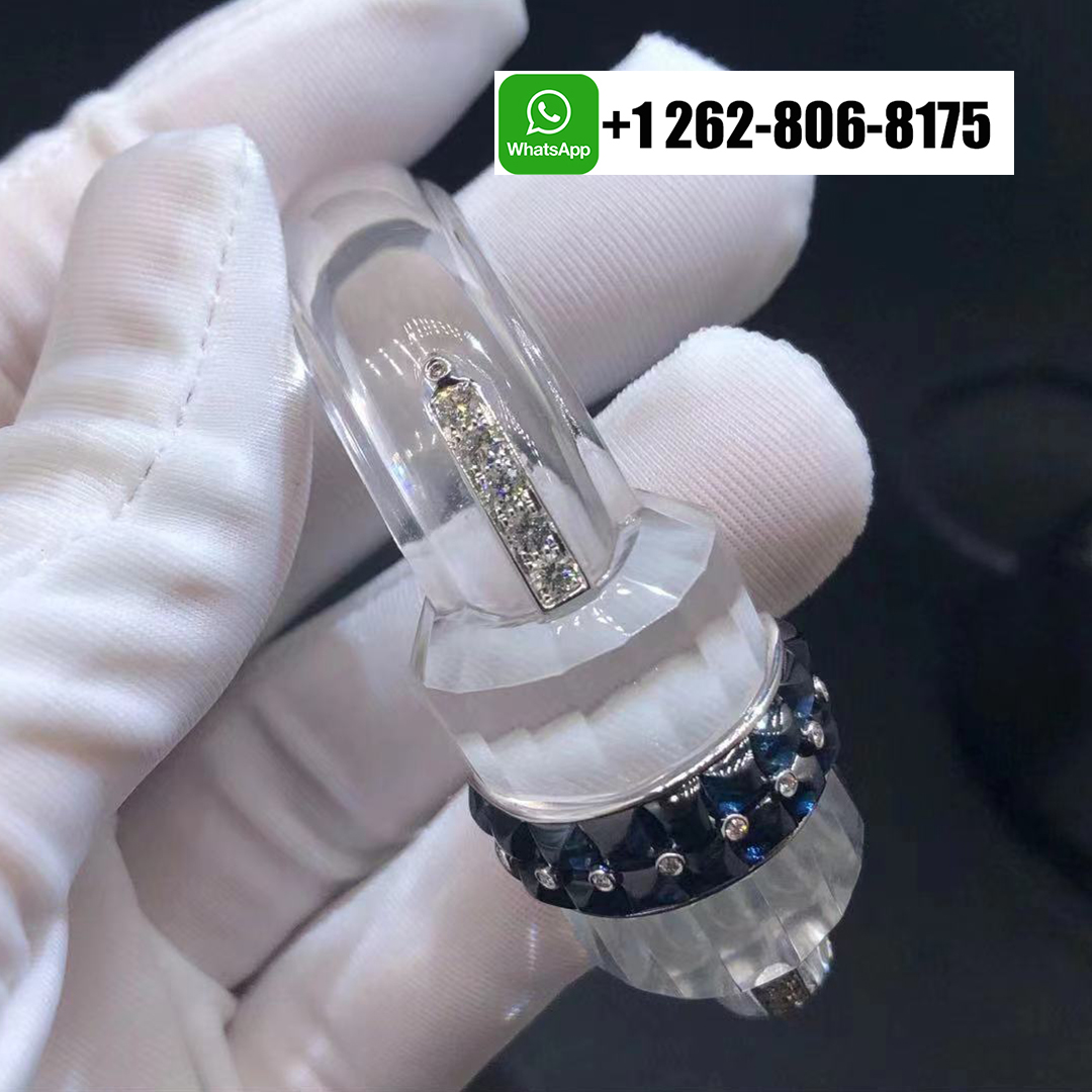 Boucheron Blue Sapphire Rock Crystal Diamonds 18k White Gold Cuff Bracelet