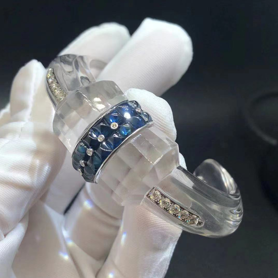 Boucheron Blue Sapphire Rock Crystal Diamonds 18k White Gold Cuff Bracelet