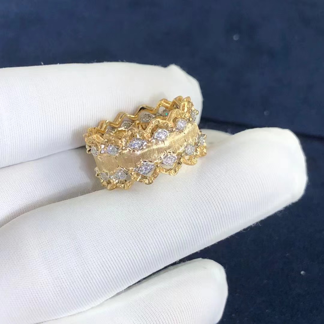 Buccellati 18k Yellow Gold Brushed Diamond Band Ring