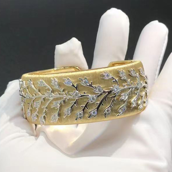 Buccellati 18k Yellow Gold & White Gold Diamond Tree Wide Cuff Bracelet